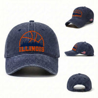Illinois Fan Washed Cotton Baseball Cap IL State Basketball Game Day