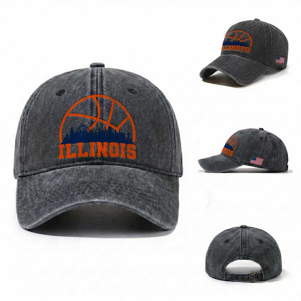 Illinois Fan Washed Cotton Baseball Cap IL State Basketball Game Day
