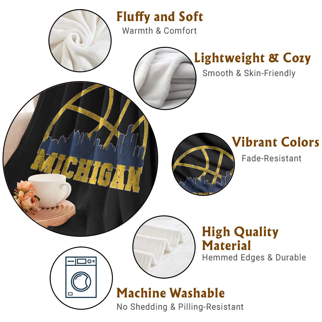 Michigan Fan Basketball Grooves Skyline MI State Throw Blanket