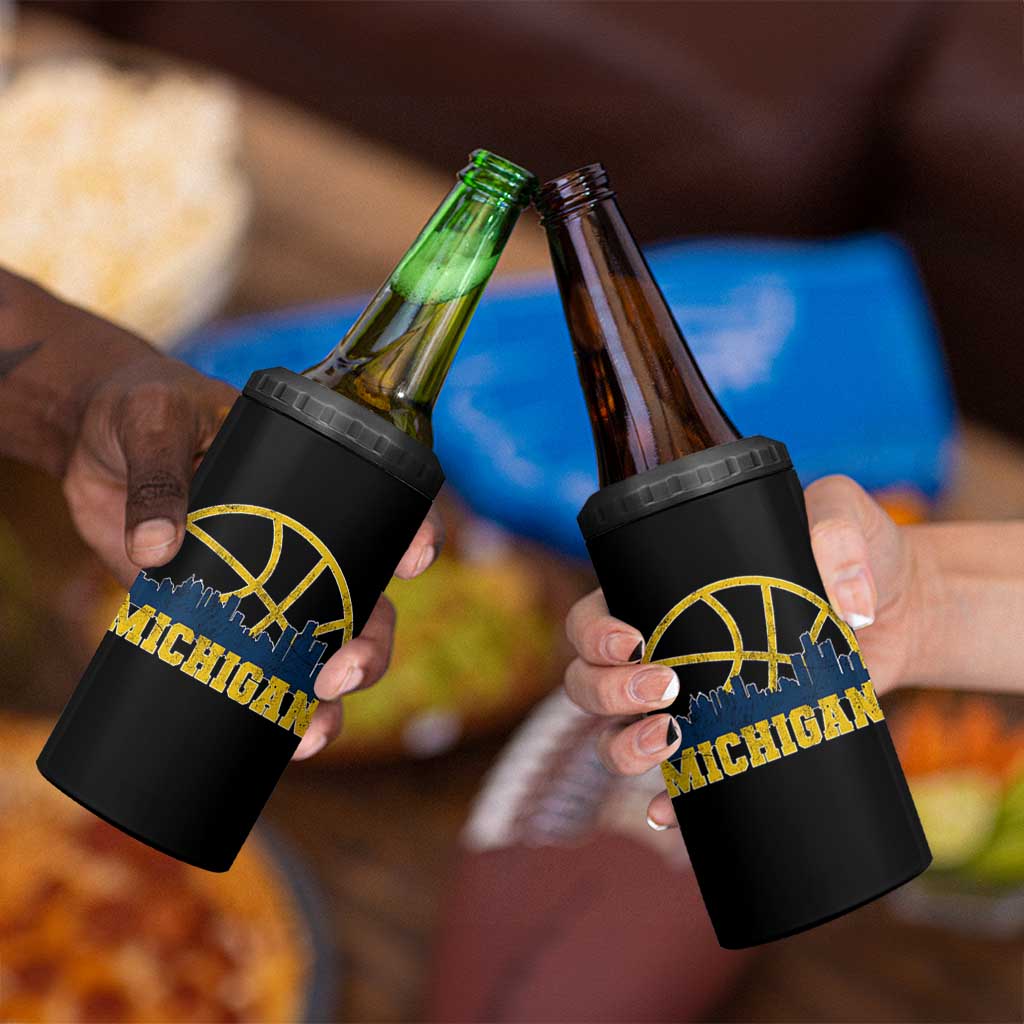 Michigan Fan Basketball Grooves Skyline MI State 4 in 1 Can Cooler Tumbler