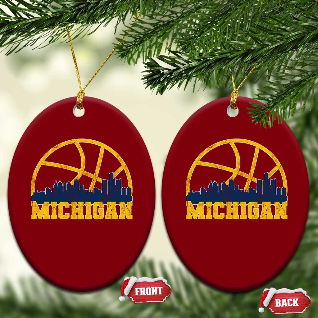 Michigan Fan Basketball Grooves Skyline MI State Ceramic Ornament