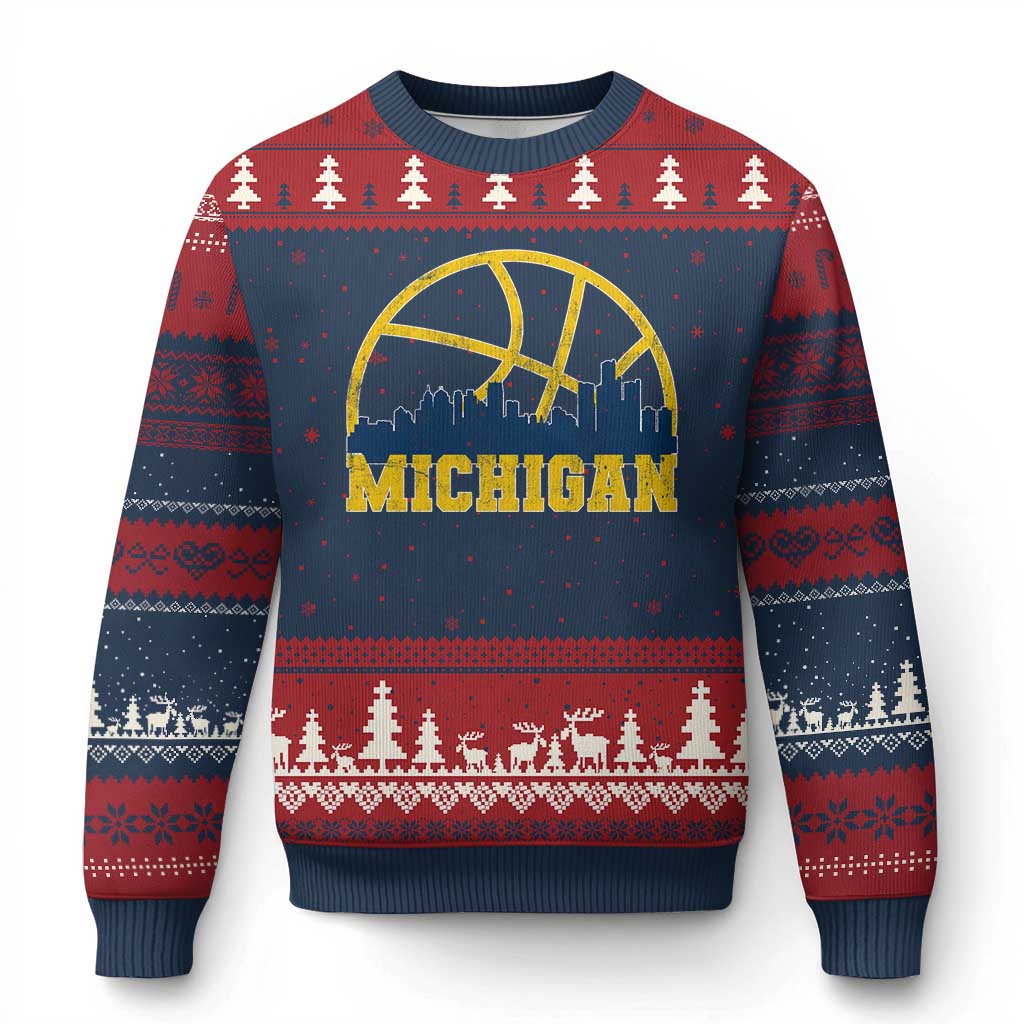 Michigan Fan Basketball Grooves Skyline MI State Ugly Christmas Sweater