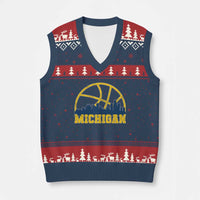 Michigan Fan Basketball Grooves Skyline MI State V-Neck Knit Sweater Vest