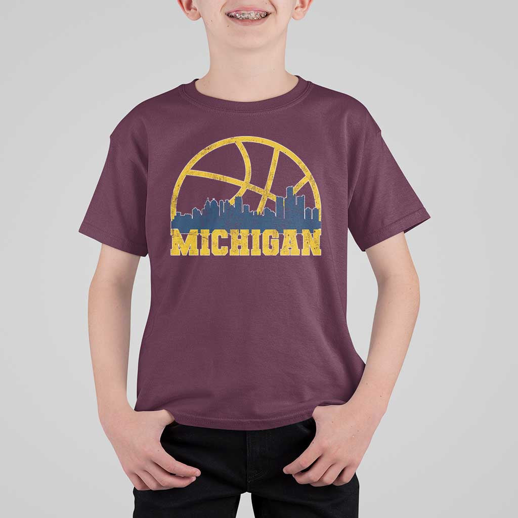 Michigan Fan Basketball Grooves Skyline MI State T Shirt For Kid