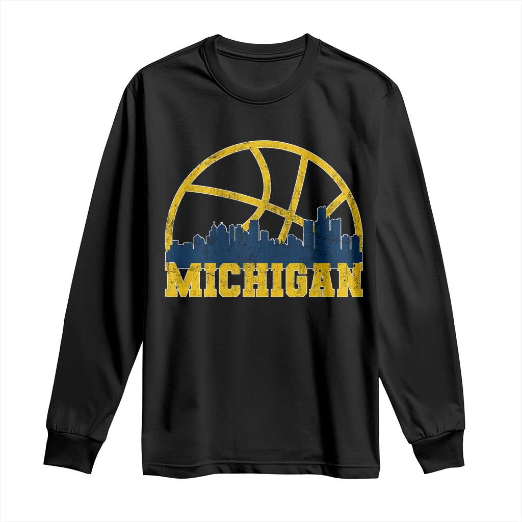 Michigan Fan Basketball Grooves Skyline MI State Long Sleeve Shirt
