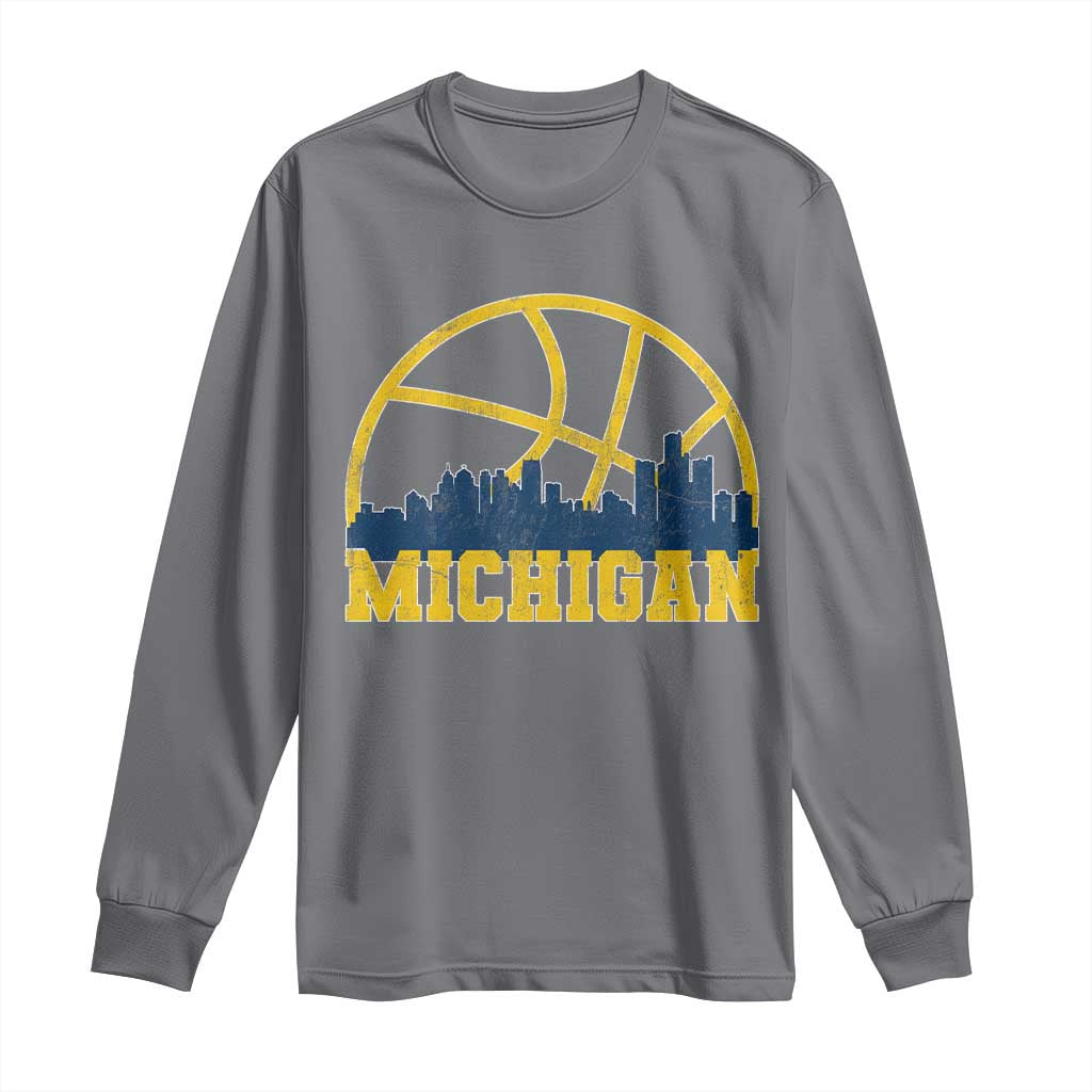 Michigan Fan Basketball Grooves Skyline MI State Long Sleeve Shirt