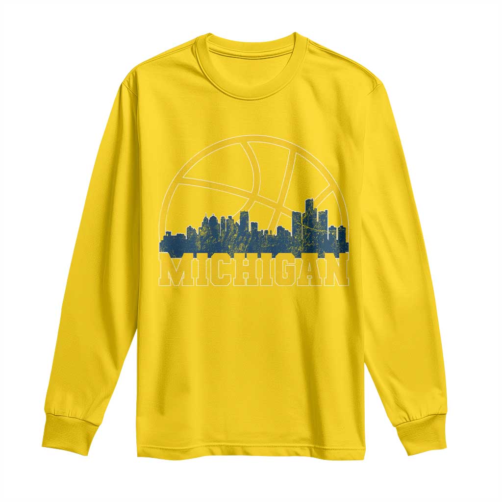 Michigan Fan Basketball Grooves Skyline MI State Long Sleeve Shirt