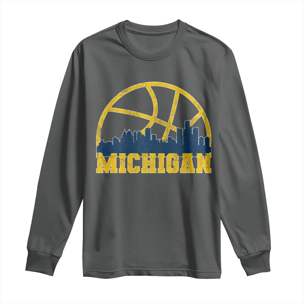 Michigan Fan Basketball Grooves Skyline MI State Long Sleeve Shirt