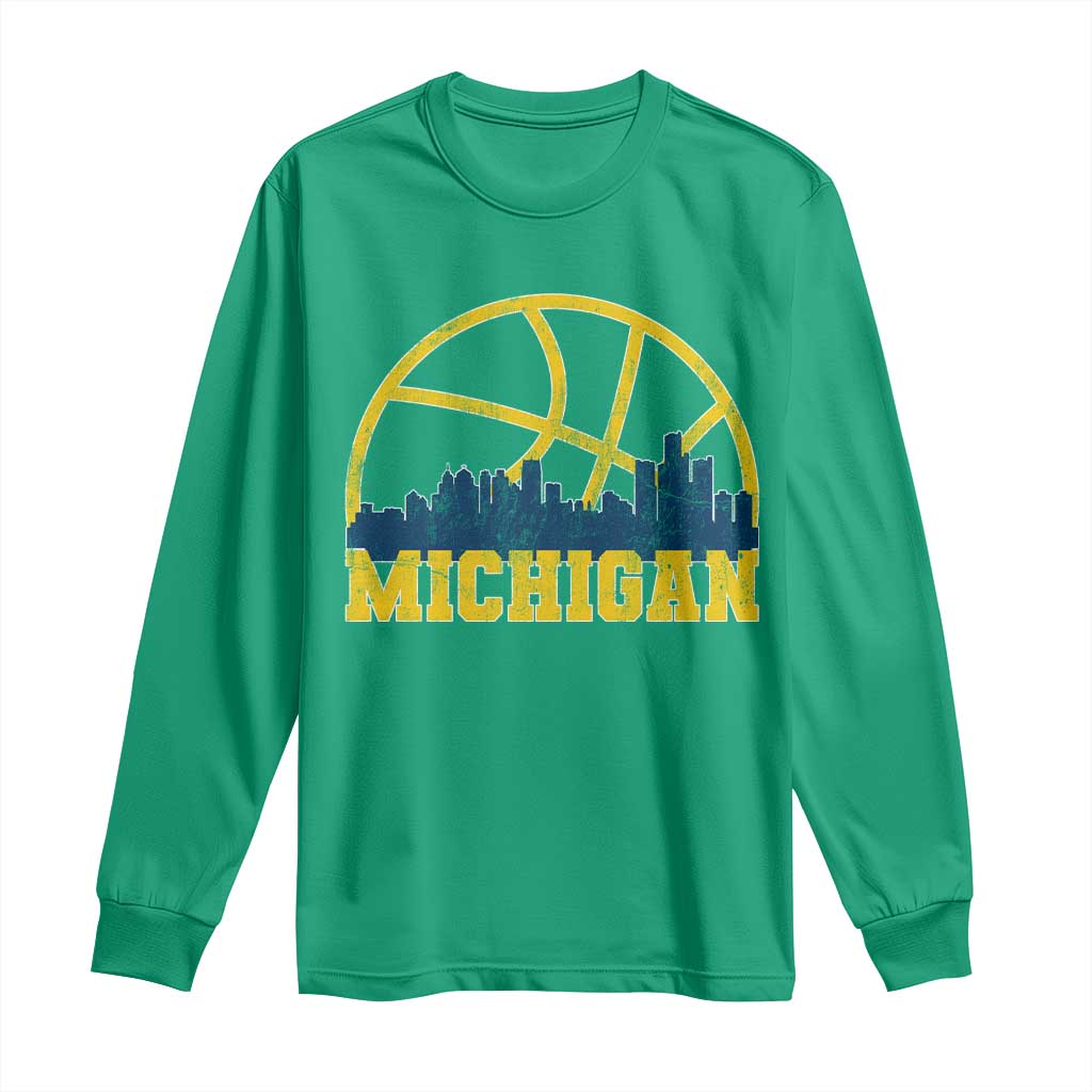 Michigan Fan Basketball Grooves Skyline MI State Long Sleeve Shirt