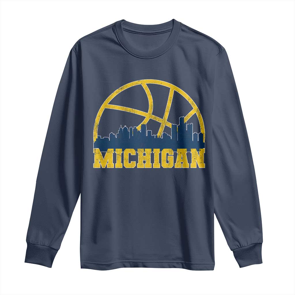 Michigan Fan Basketball Grooves Skyline MI State Long Sleeve Shirt