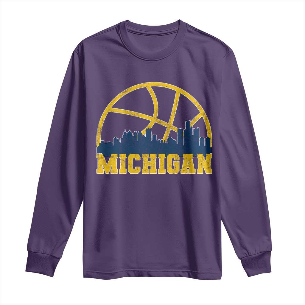 Michigan Fan Basketball Grooves Skyline MI State Long Sleeve Shirt