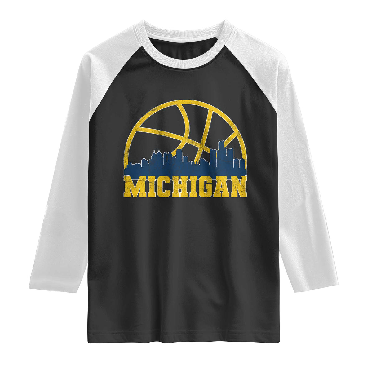 Michigan Fan Basketball Grooves Skyline MI State Raglan Shirt