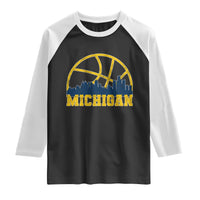 Michigan Fan Basketball Grooves Skyline MI State Raglan Shirt