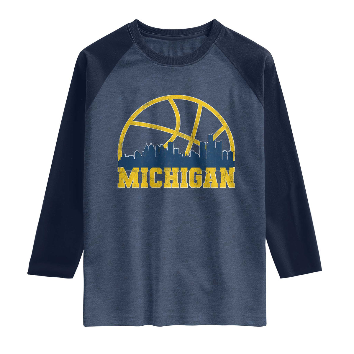 Michigan Fan Basketball Grooves Skyline MI State Raglan Shirt