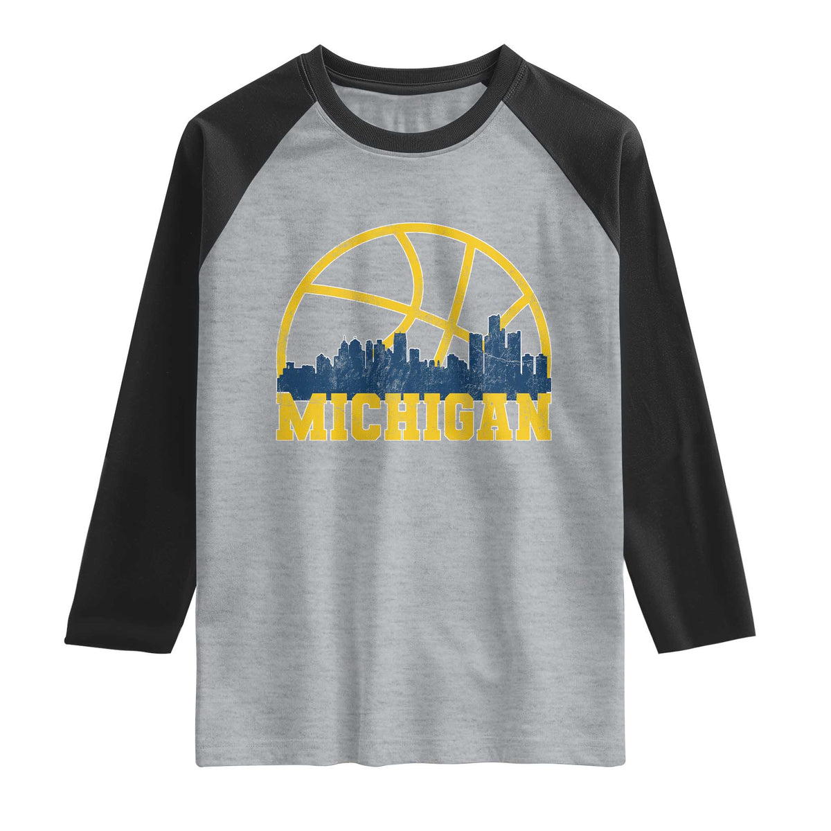Michigan Fan Basketball Grooves Skyline MI State Raglan Shirt
