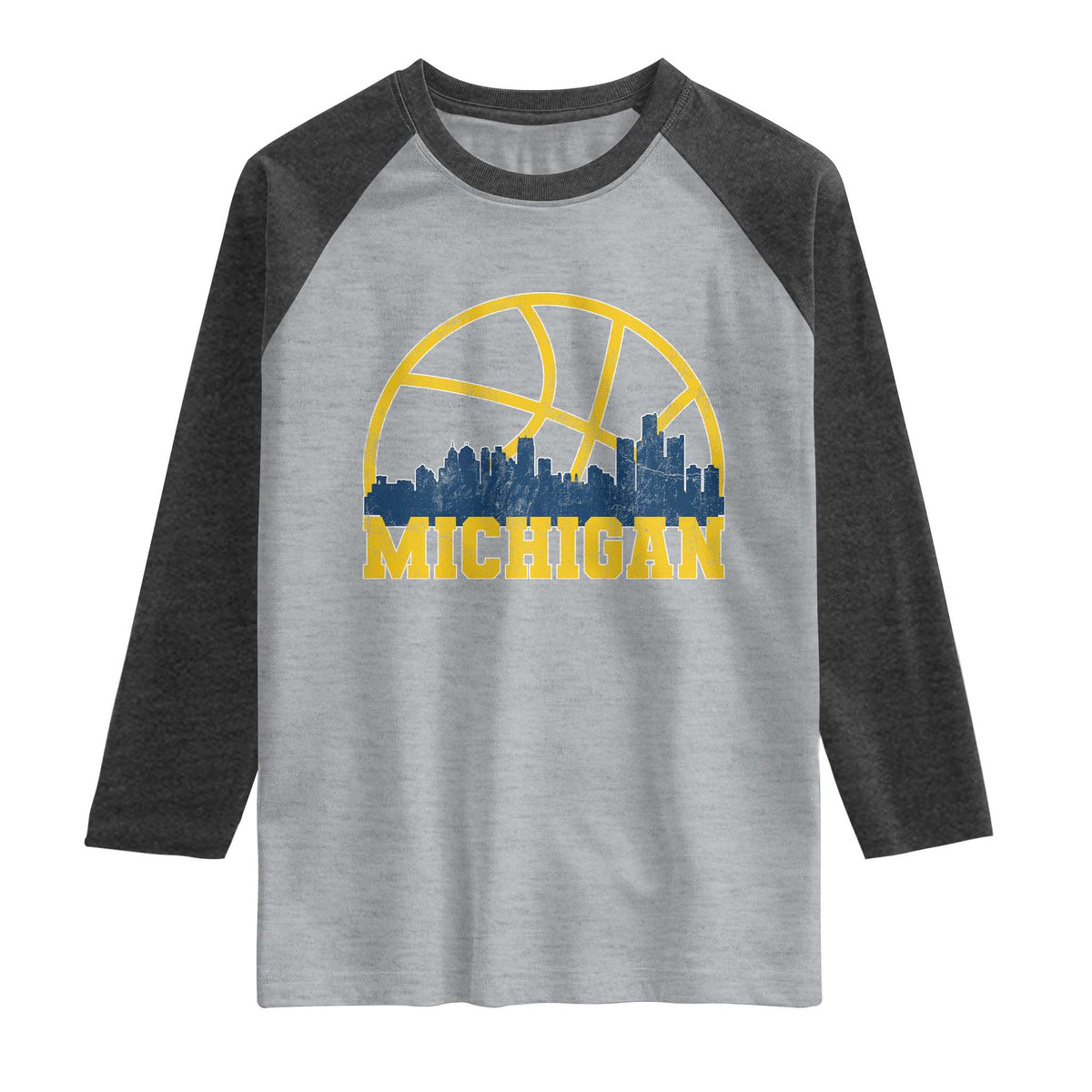 Michigan Fan Basketball Grooves Skyline MI State Raglan Shirt