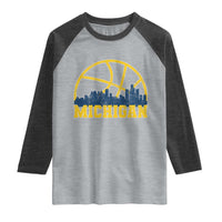 Michigan Fan Basketball Grooves Skyline MI State Raglan Shirt