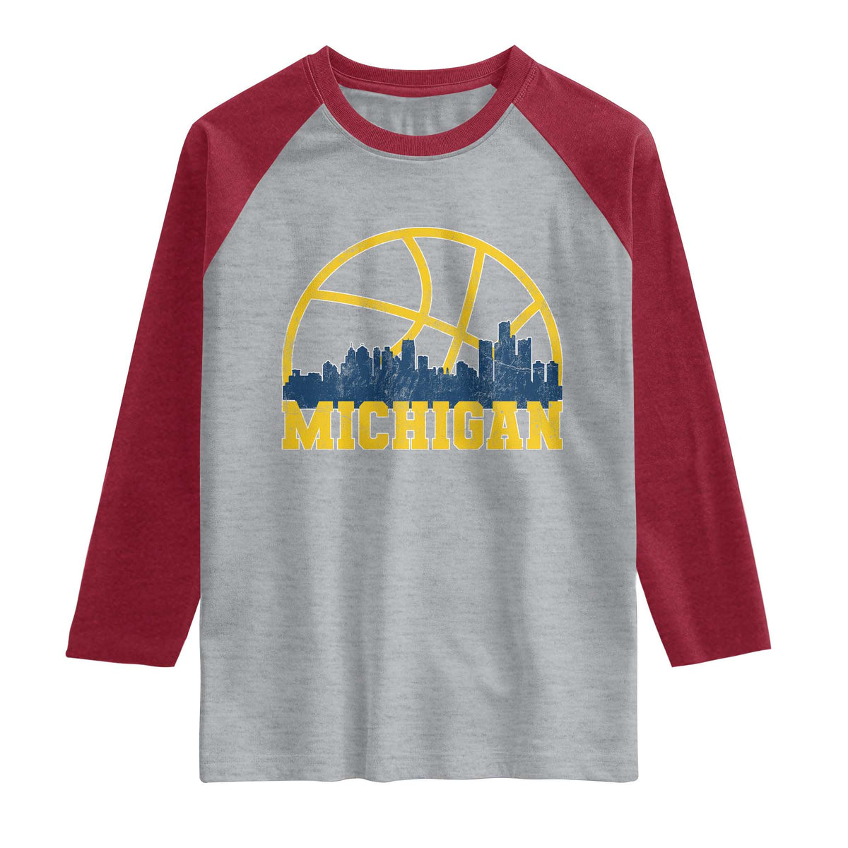 Michigan Fan Basketball Grooves Skyline MI State Raglan Shirt