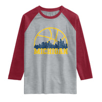 Michigan Fan Basketball Grooves Skyline MI State Raglan Shirt