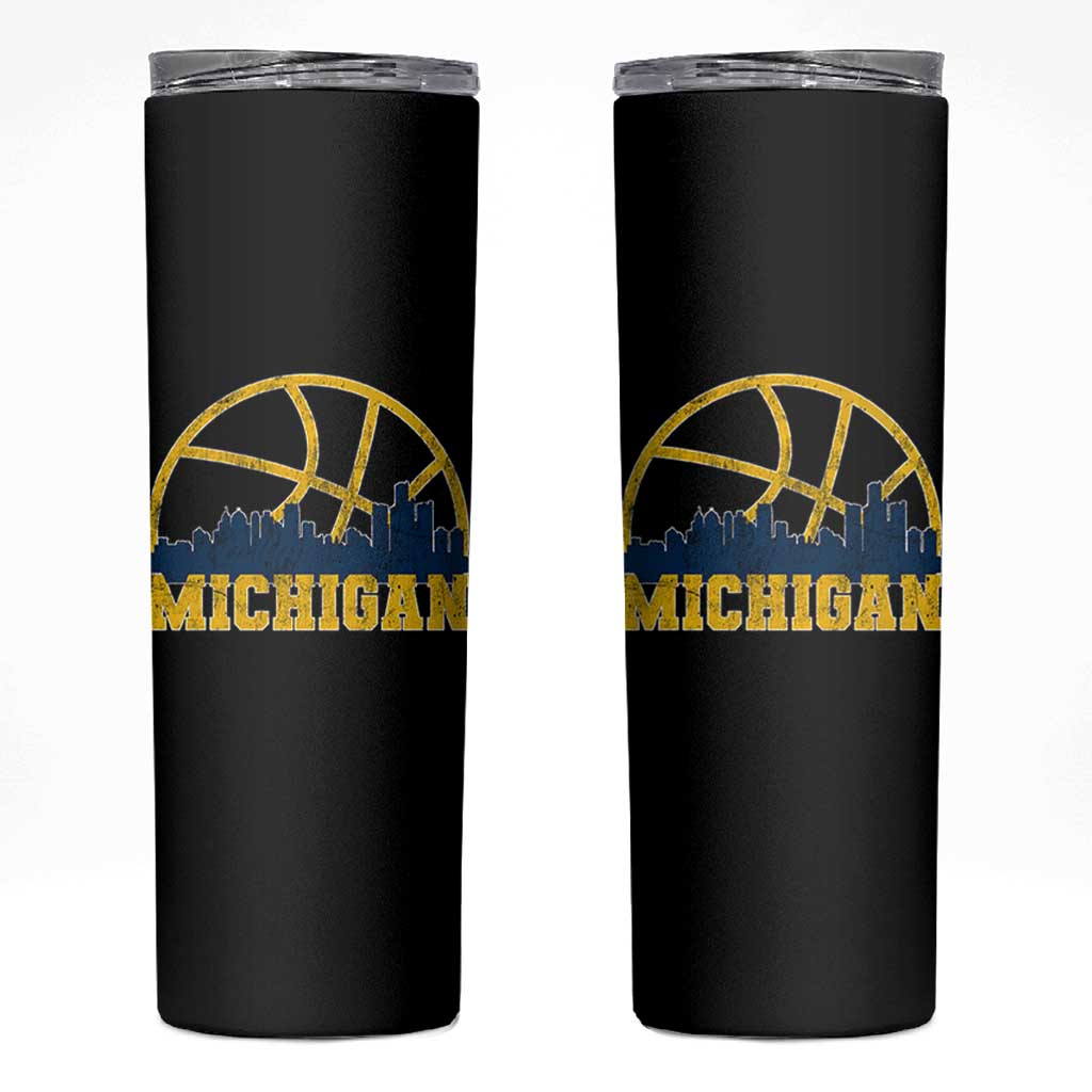Michigan Fan Basketball Grooves Skyline MI State Skinny Tumbler