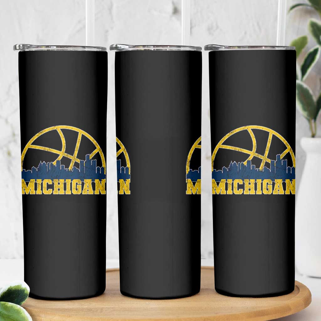 Michigan Fan Basketball Grooves Skyline MI State Skinny Tumbler