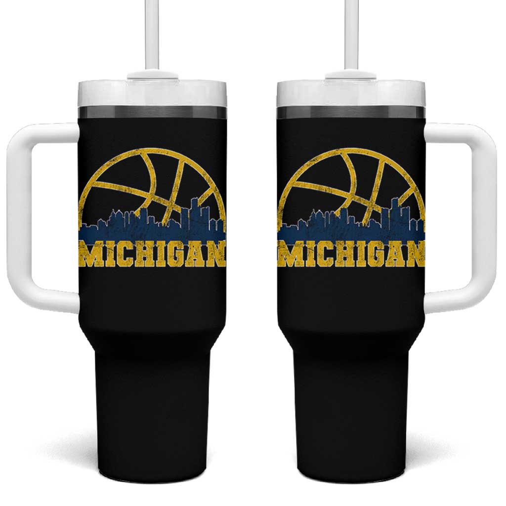 Michigan Fan Basketball Grooves Skyline MI State Tumbler With Handle