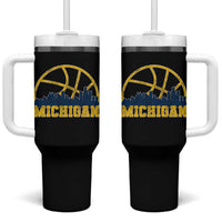 Michigan Fan Basketball Grooves Skyline MI State Tumbler With Handle