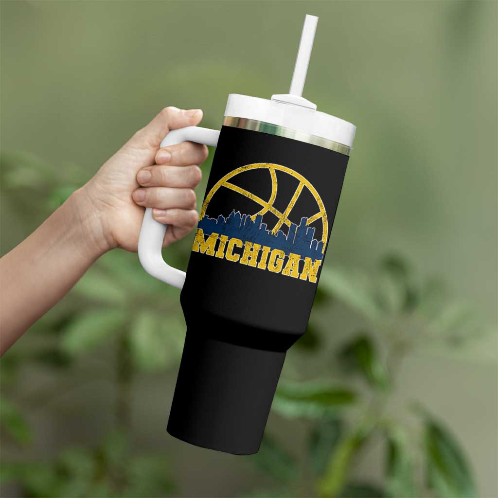 Michigan Fan Basketball Grooves Skyline MI State Tumbler With Handle