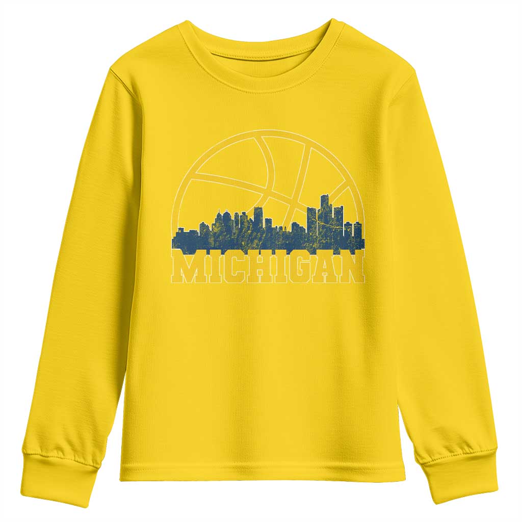 Michigan Fan Basketball Grooves Skyline MI State Youth Sweatshirt