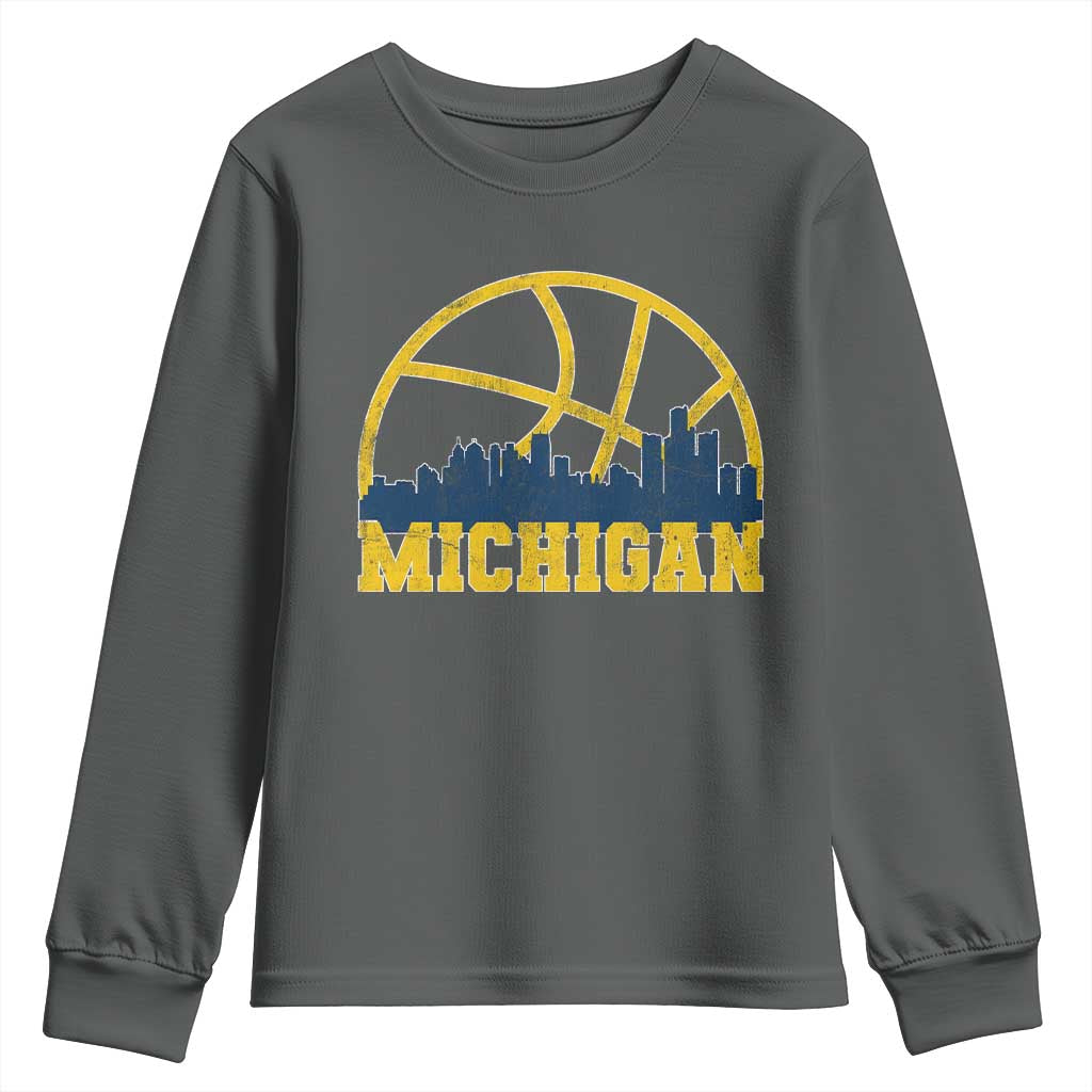Michigan Fan Basketball Grooves Skyline MI State Youth Sweatshirt