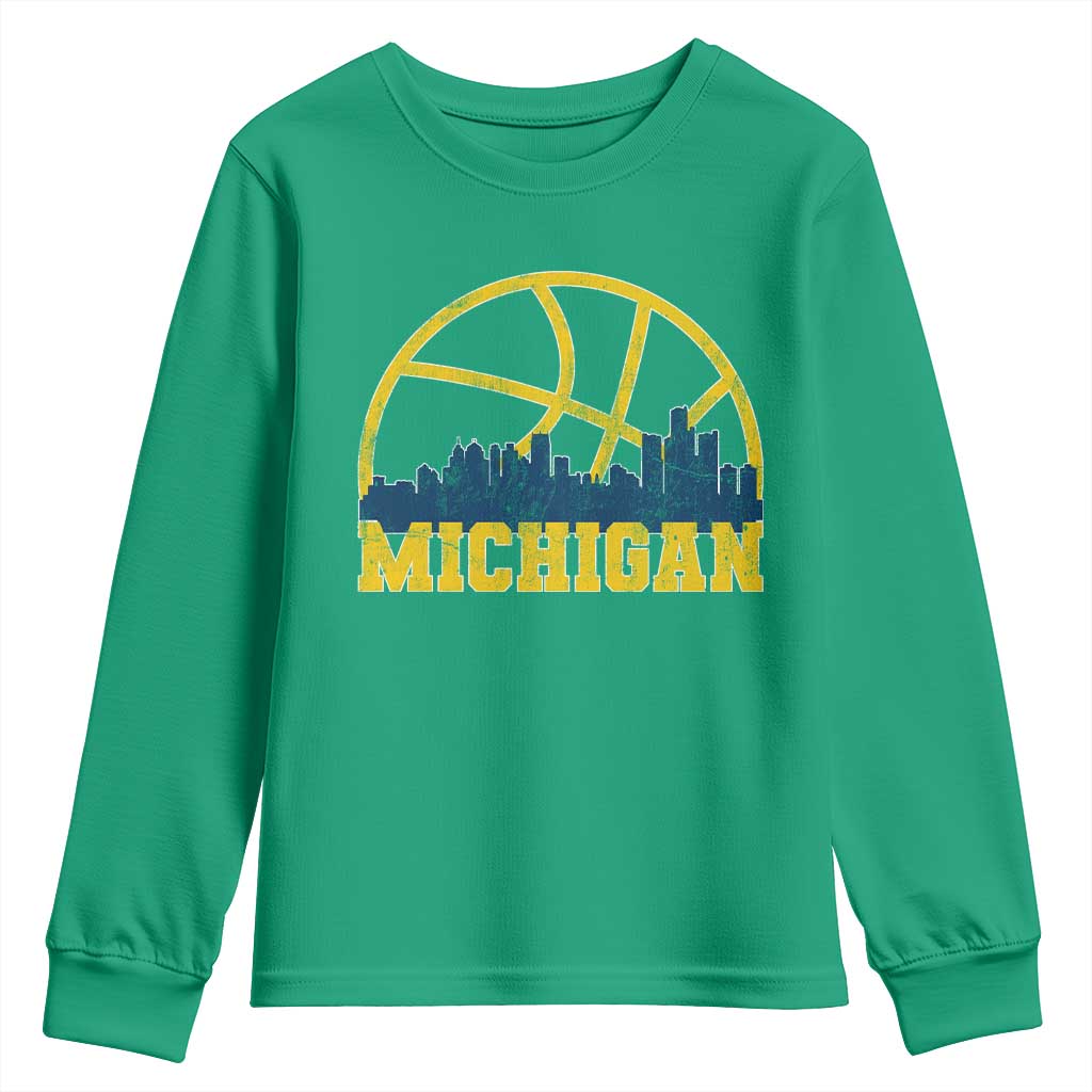 Michigan Fan Basketball Grooves Skyline MI State Youth Sweatshirt