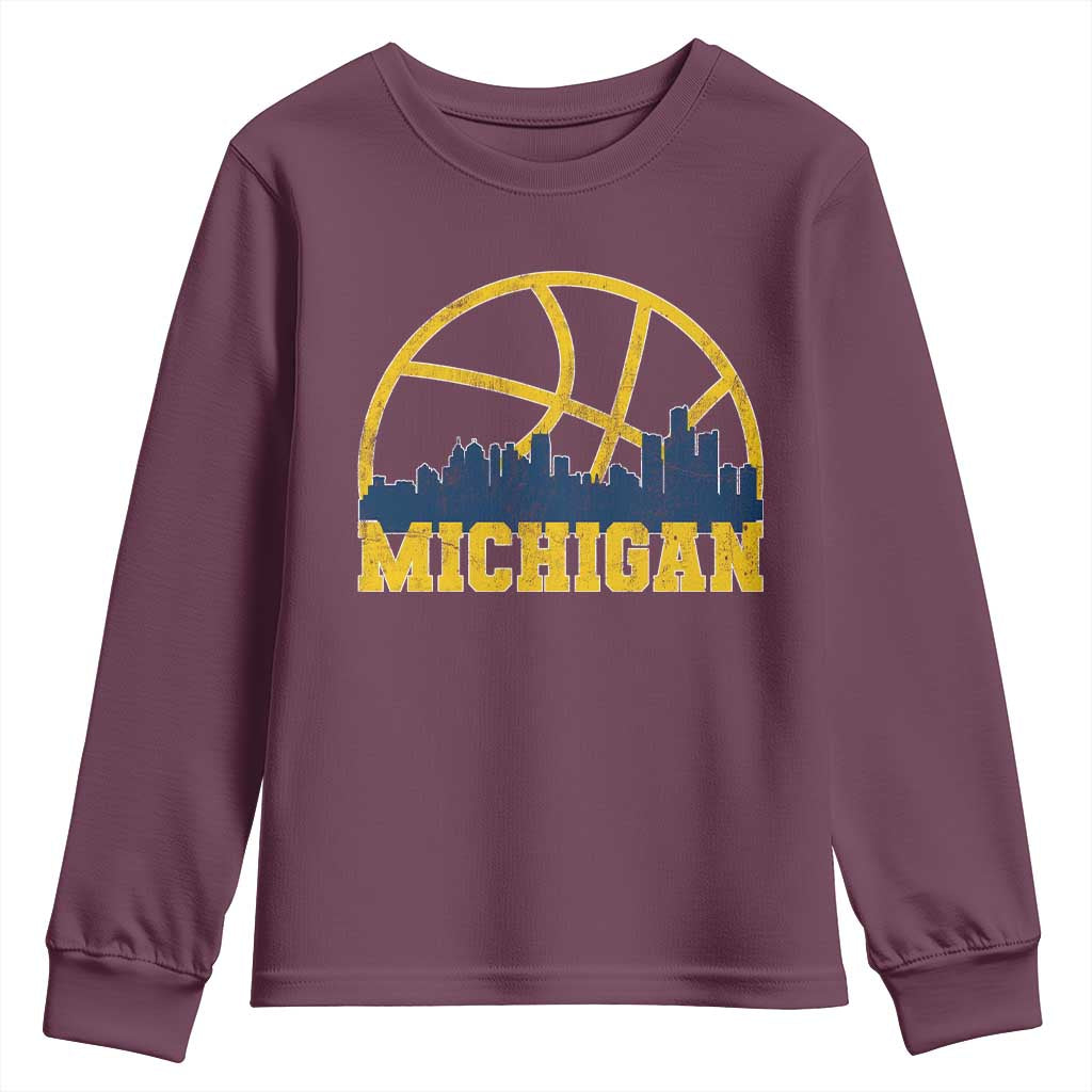 Michigan Fan Basketball Grooves Skyline MI State Youth Sweatshirt