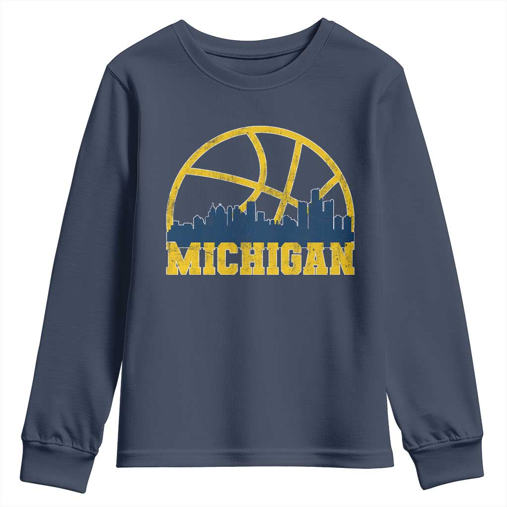 Michigan Fan Basketball Grooves Skyline MI State Youth Sweatshirt