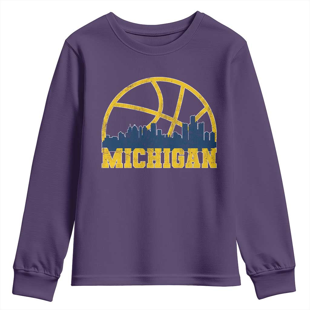 Michigan Fan Basketball Grooves Skyline MI State Youth Sweatshirt