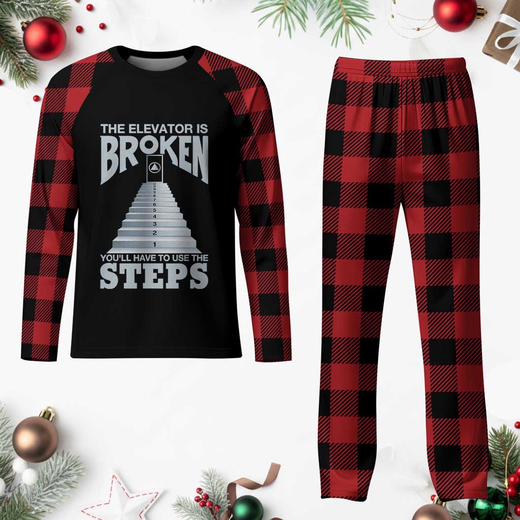 Sobriety Anniversary Sober Plaid Pajama Set The Elevator is Broken You Will Have To Use The Steps
