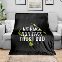 Hit Hard Run Fast Trust God Christian Softball Throw Blanket