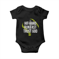 Hit Hard Run Fast Trust God Christian Softball Baby Onesie