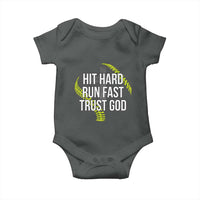 Hit Hard Run Fast Trust God Christian Softball Baby Onesie