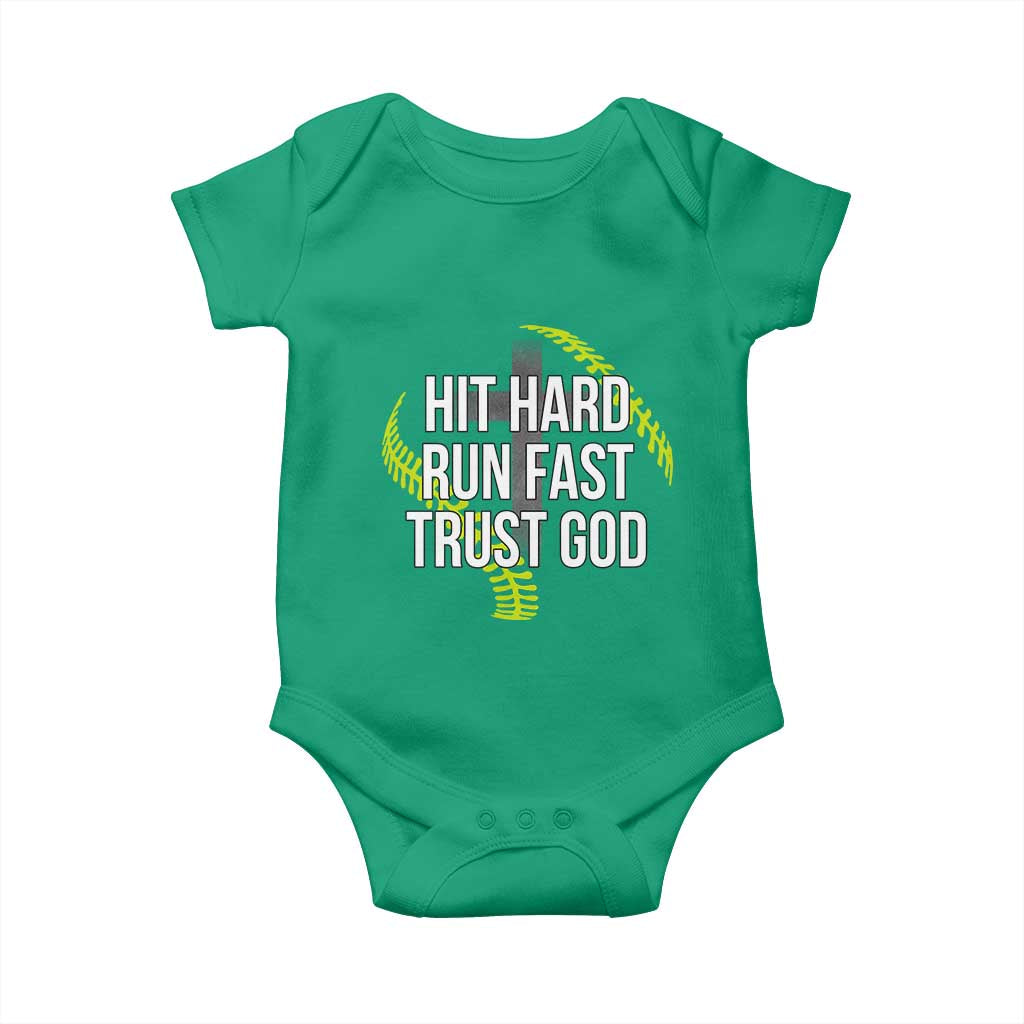 Hit Hard Run Fast Trust God Christian Softball Baby Onesie