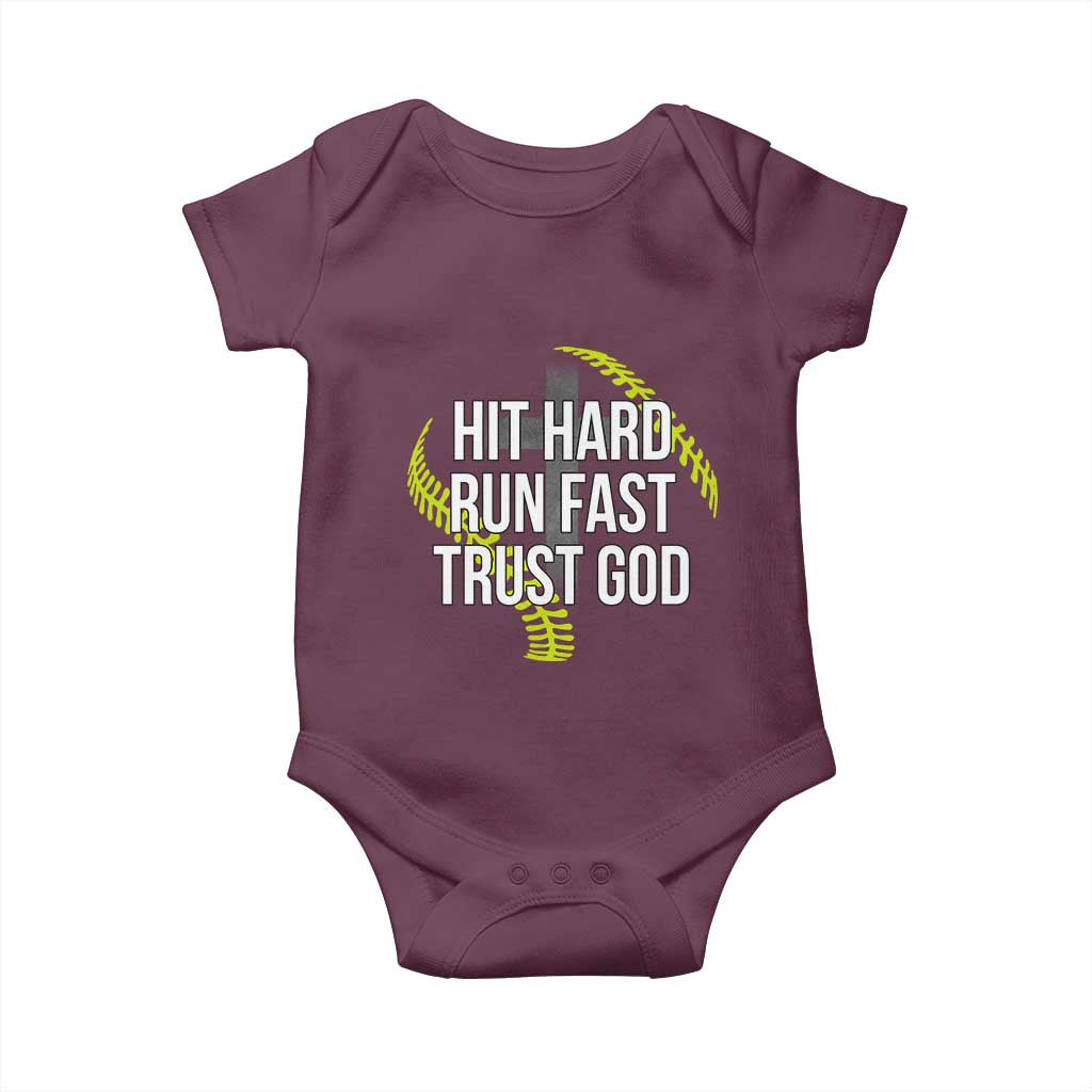 Hit Hard Run Fast Trust God Christian Softball Baby Onesie