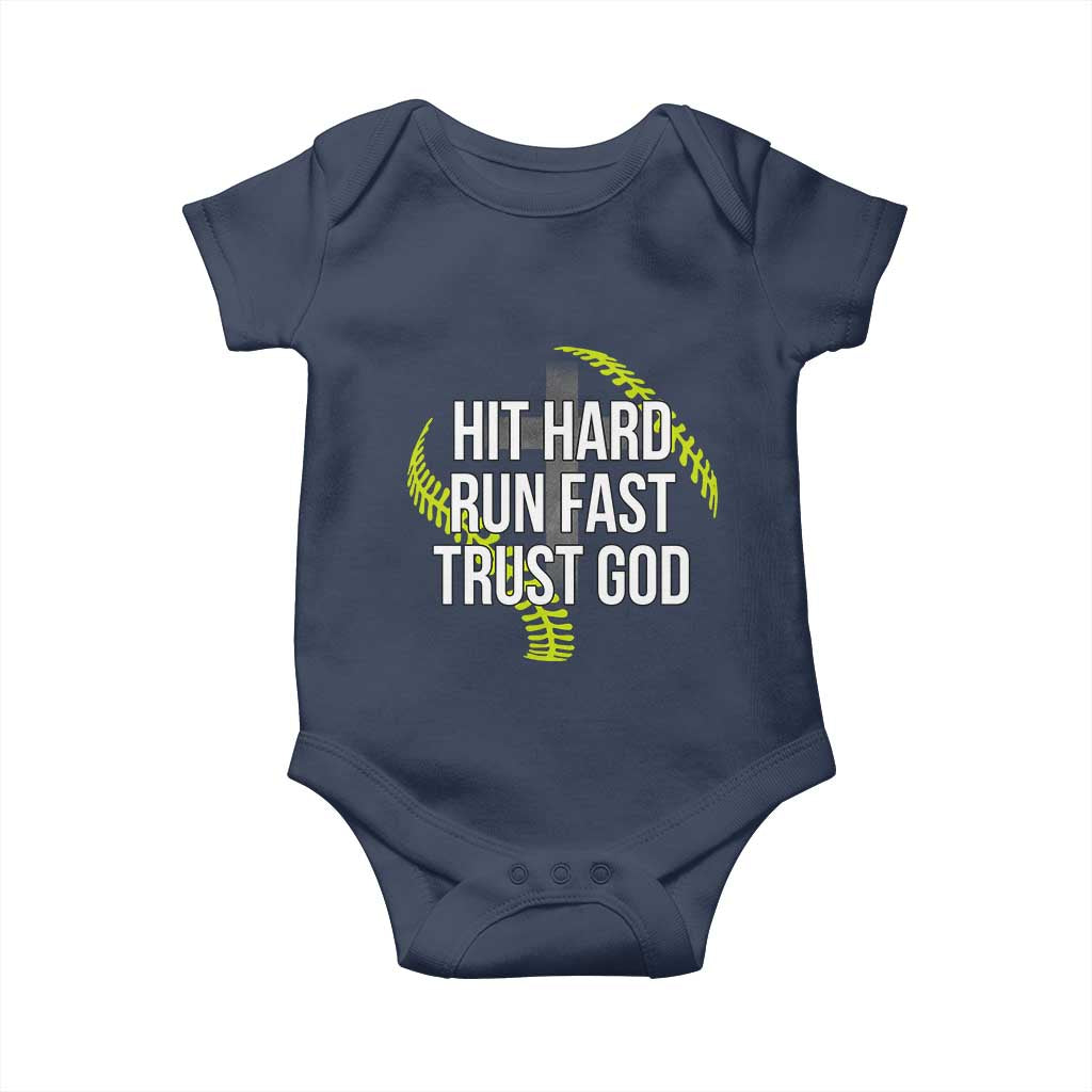 Hit Hard Run Fast Trust God Christian Softball Baby Onesie