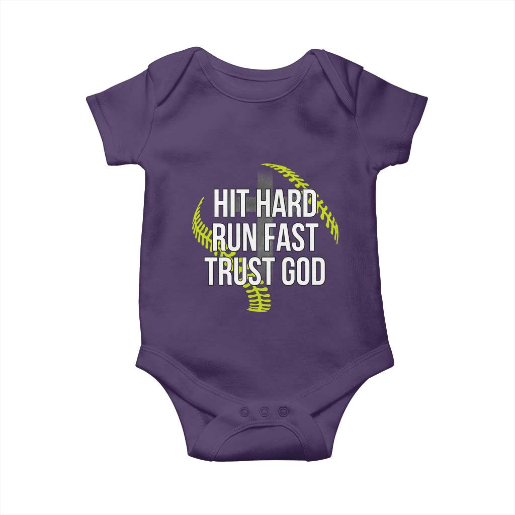 Hit Hard Run Fast Trust God Christian Softball Baby Onesie
