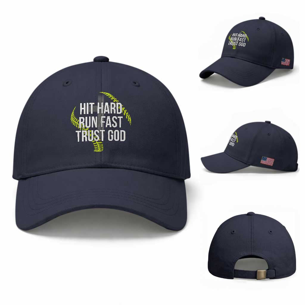 Hit Hard Run Fast Trust God Christian Softball Baseball Cap