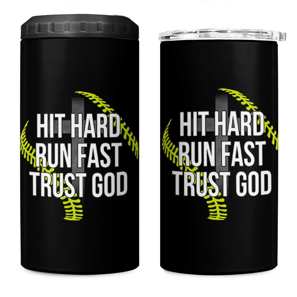 Hit Hard Run Fast Trust God Christian Softball 4 in 1 Can Cooler Tumbler