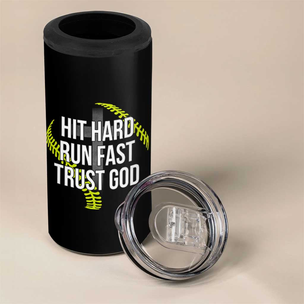 Hit Hard Run Fast Trust God Christian Softball 4 in 1 Can Cooler Tumbler