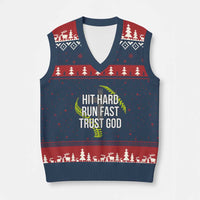 Hit Hard Run Fast Trust God Christian Softball V-Neck Knit Sweater Vest