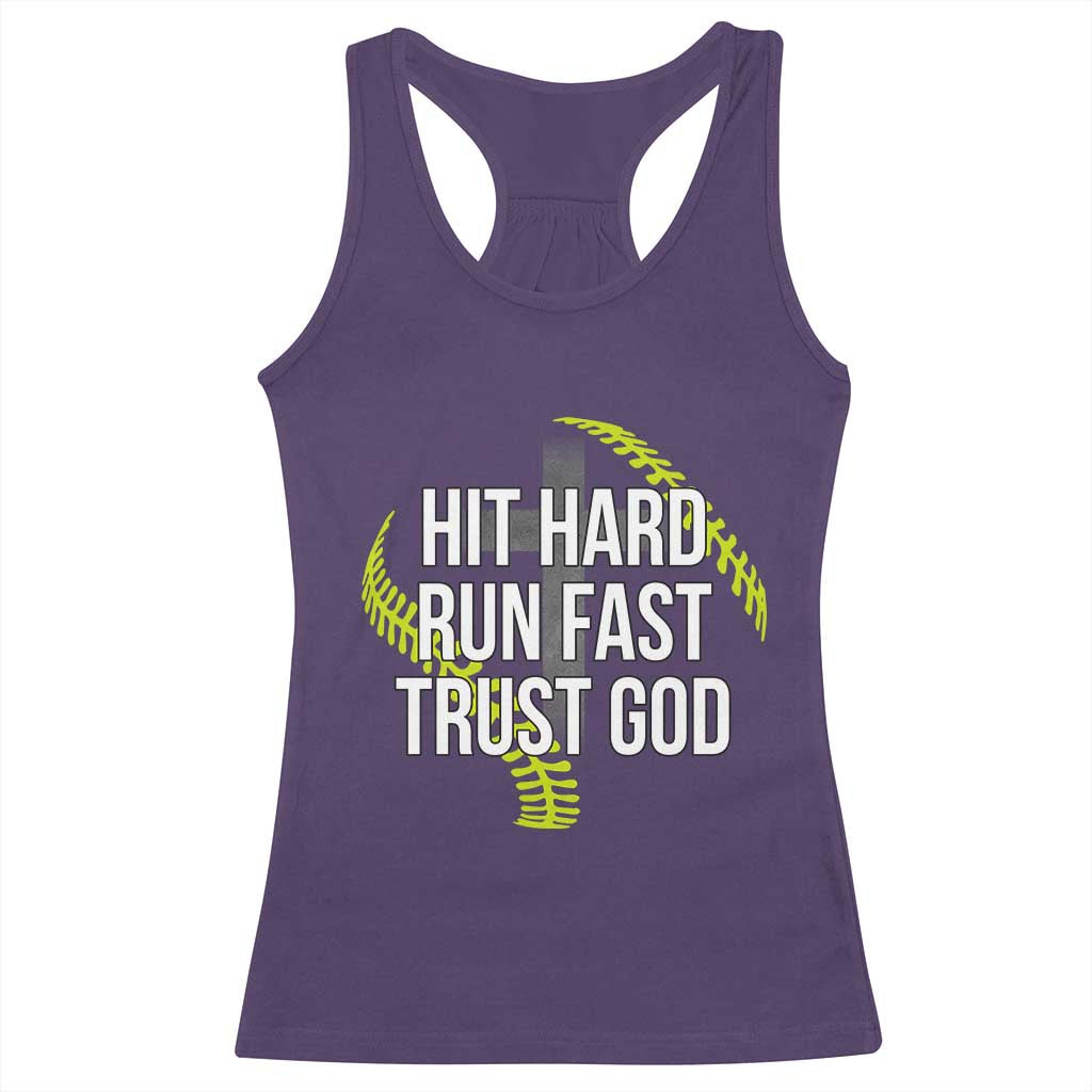 Hit Hard Run Fast Trust God Christian Softball Racerback Tank Top
