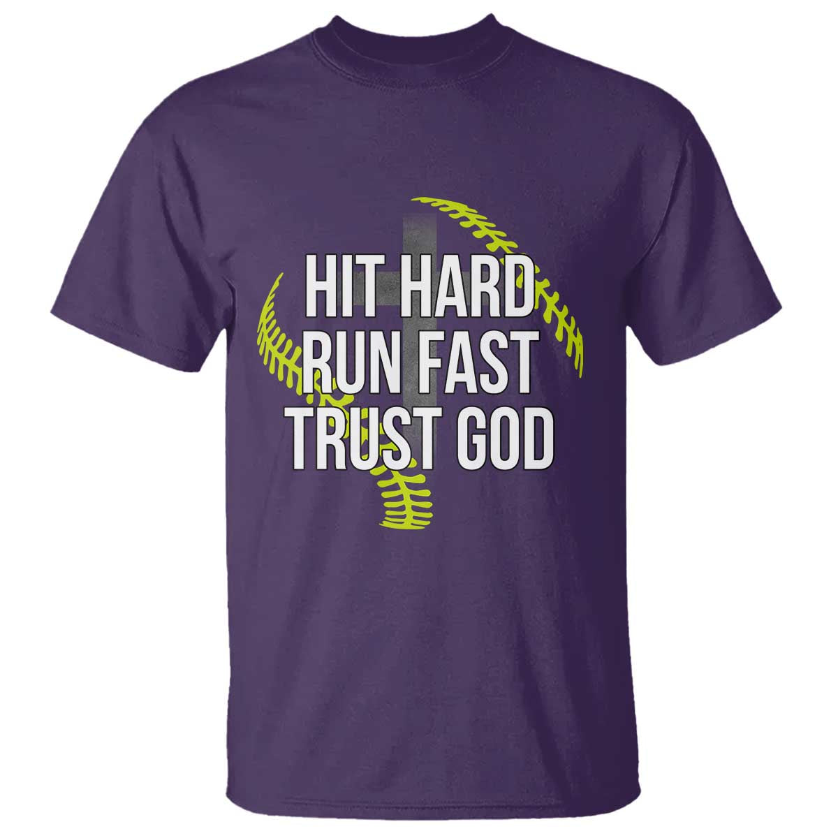 Hit Hard Run Fast Trust God Christian Softball T Shirt