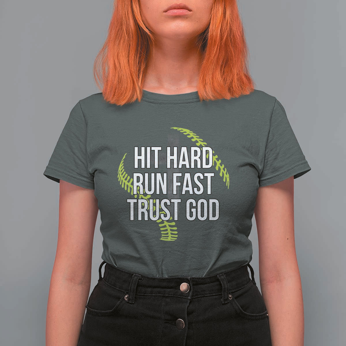 Hit Hard Run Fast Trust God Christian Softball T Shirt For Women