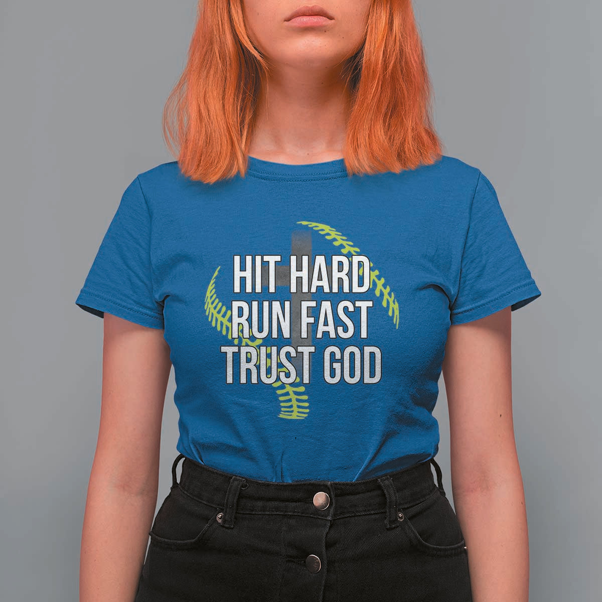 Hit Hard Run Fast Trust God Christian Softball T Shirt For Women